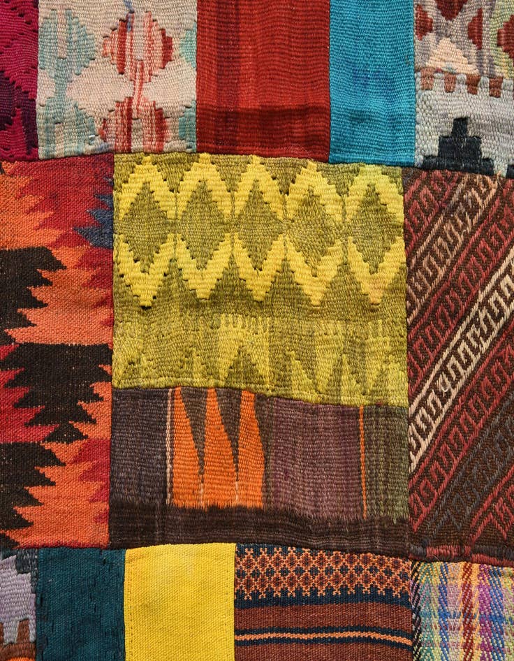 Detail image of  4' 2 x 5' 10  Hand Woven Kilim Patchwork Wool Rug