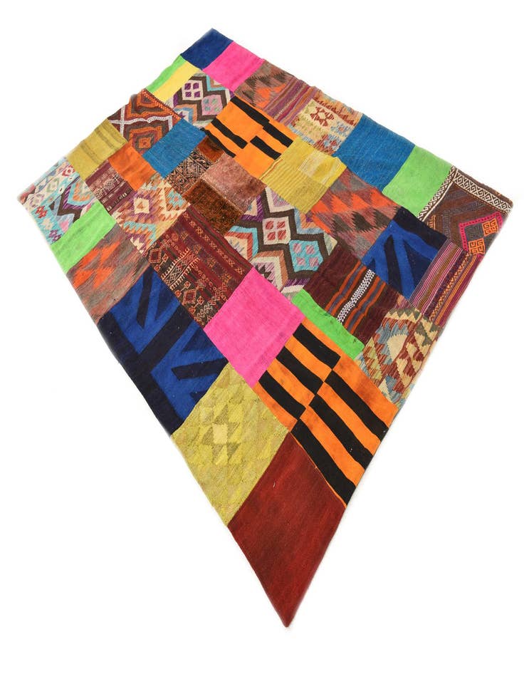 Detail image of  5' 6 x 7' 11  Hand Woven Kilim Patchwork Wool Rug