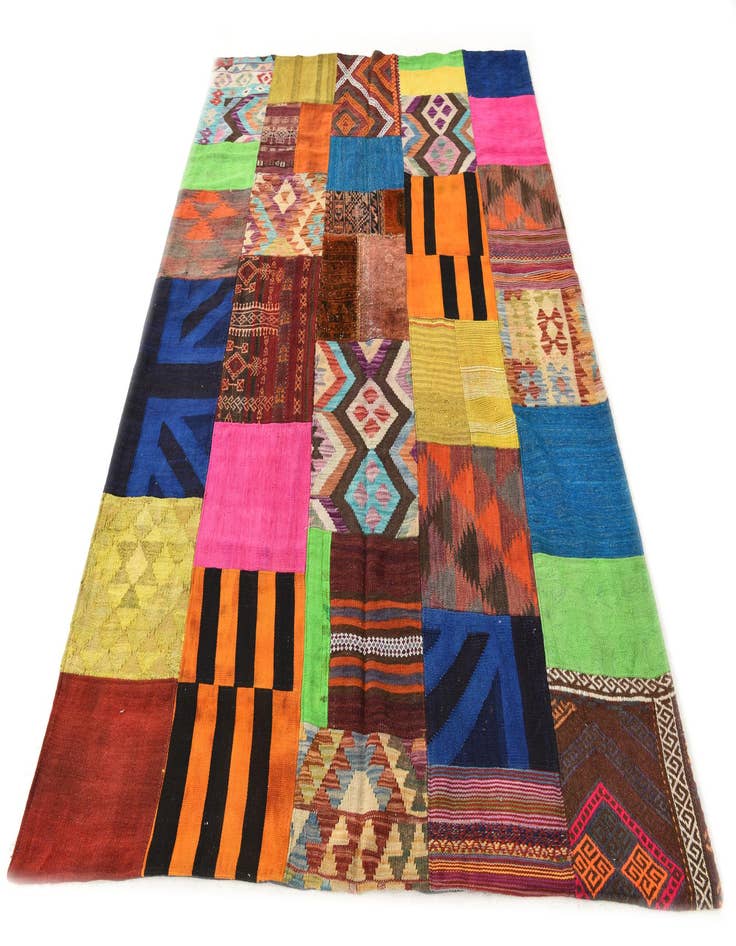 Detail image of  5' 6 x 7' 11  Hand Woven Kilim Patchwork Wool Rug