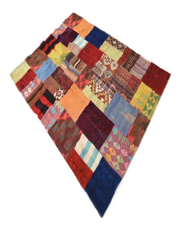 Detail image of  4' 2 x 5' 11  Hand Woven Kilim Patchwork Wool Rug