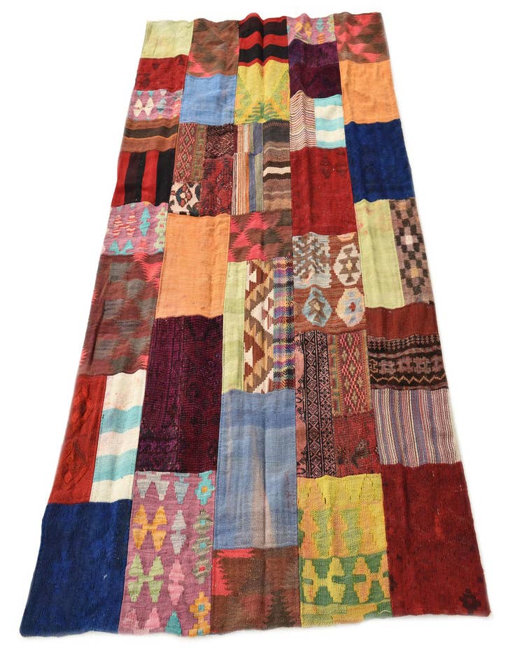 Detail image of  4' 2 x 5' 11  Hand Woven Kilim Patchwork Wool Rug