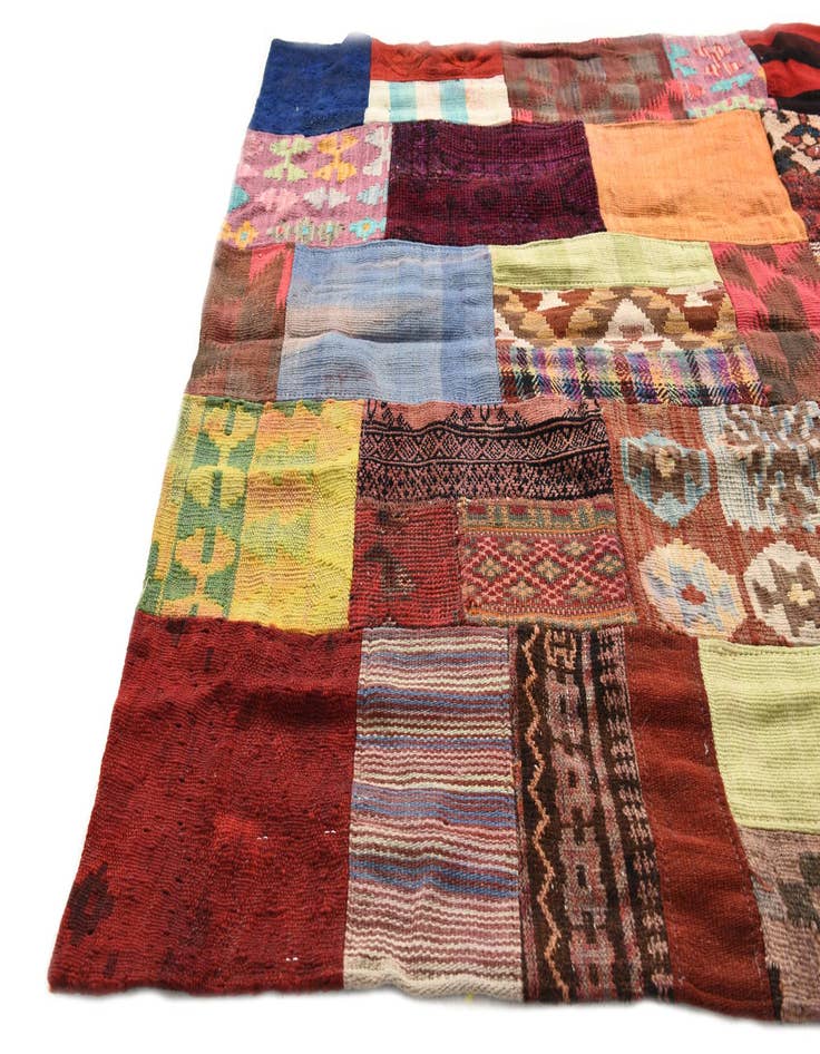 Detail image of  4' 2 x 5' 11  Hand Woven Kilim Patchwork Wool Rug