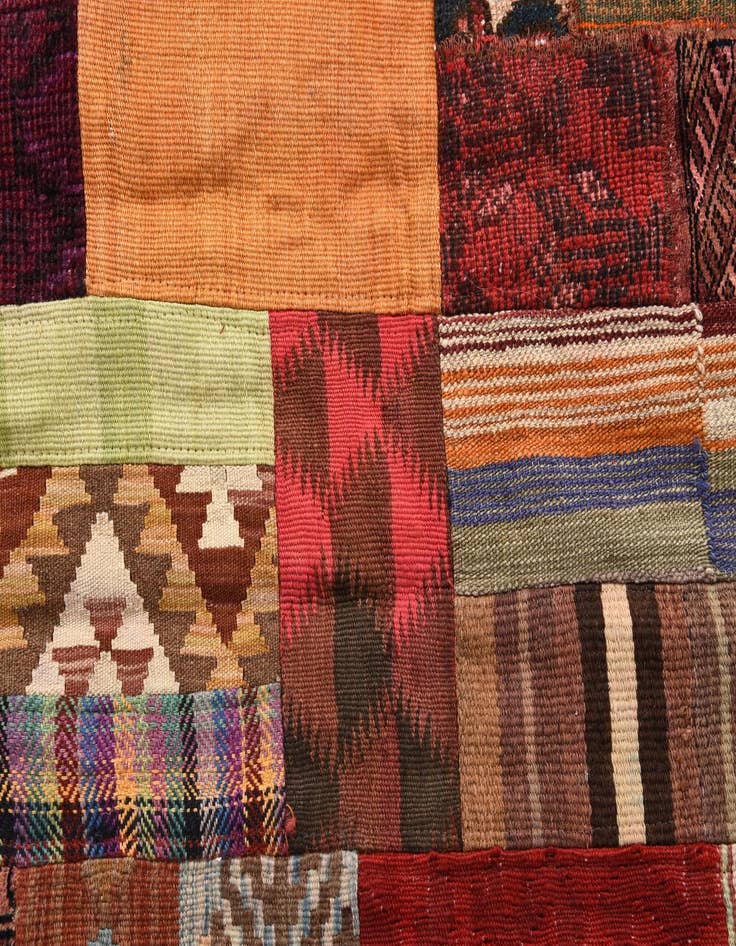 Detail image of  4' 2 x 5' 11  Hand Woven Kilim Patchwork Wool Rug