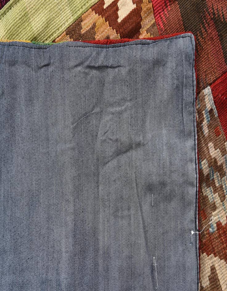 Detail image of  4' 2 x 5' 11  Hand Woven Kilim Patchwork Wool Rug