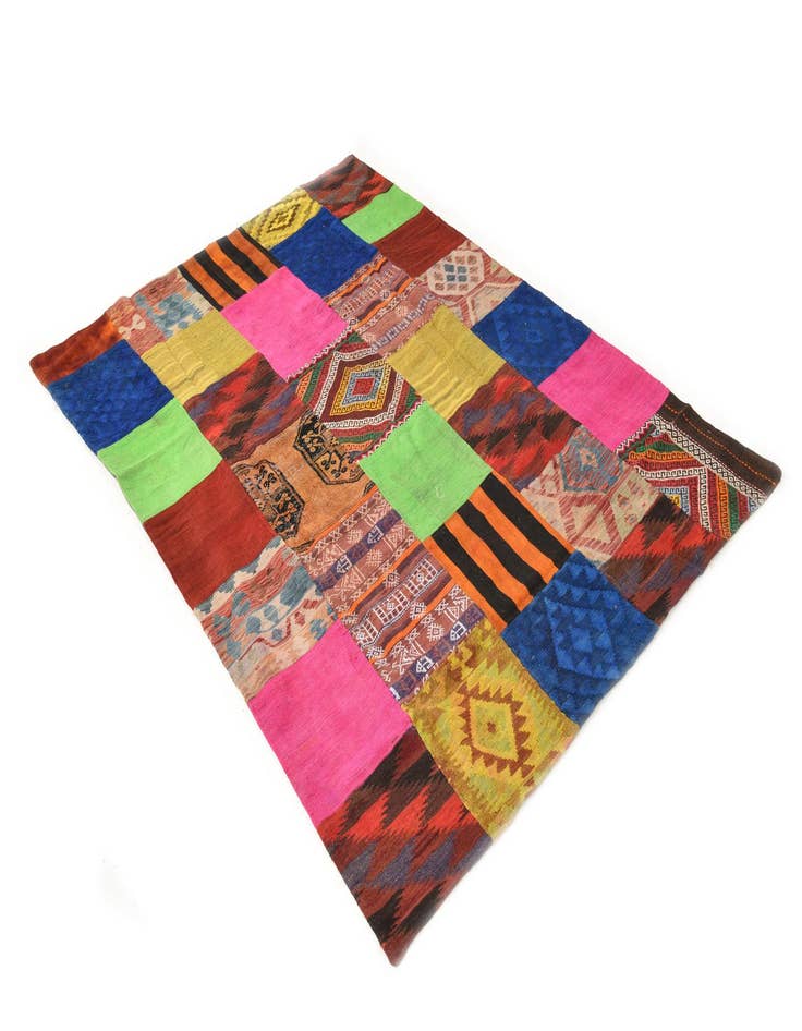 Detail image of  5' 5 x 7' 8  Hand Woven Kilim Patchwork Wool Rug