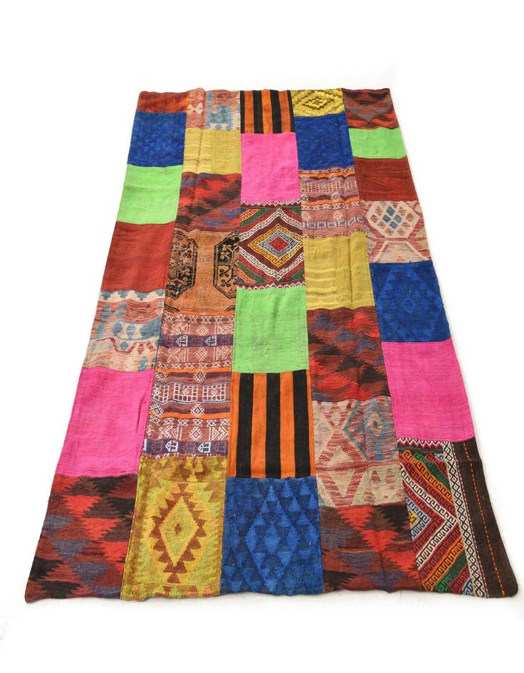 Detail image of  5' 5 x 7' 8  Hand Woven Kilim Patchwork Wool Rug