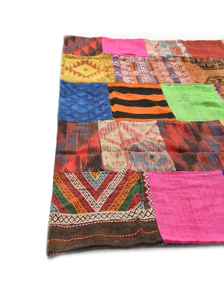 Detail image of  5' 5 x 7' 8  Hand Woven Kilim Patchwork Wool Rug