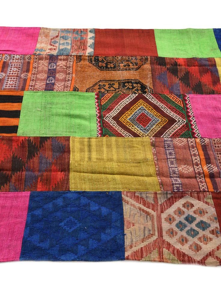 Detail image of  5' 5 x 7' 8  Hand Woven Kilim Patchwork Wool Rug