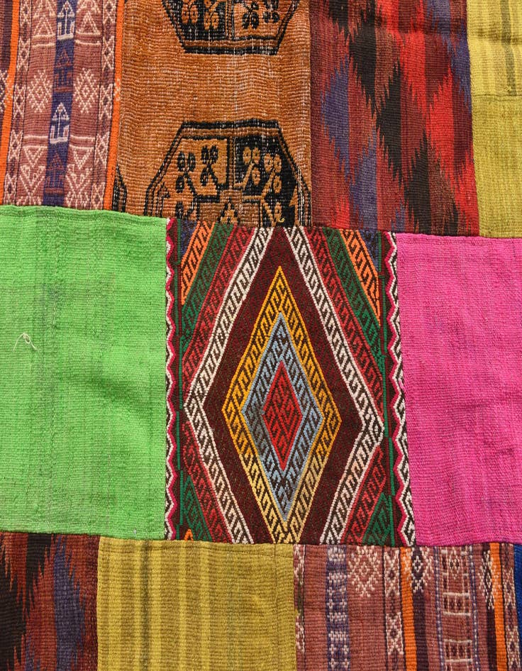 Detail image of  5' 5 x 7' 8  Hand Woven Kilim Patchwork Wool Rug