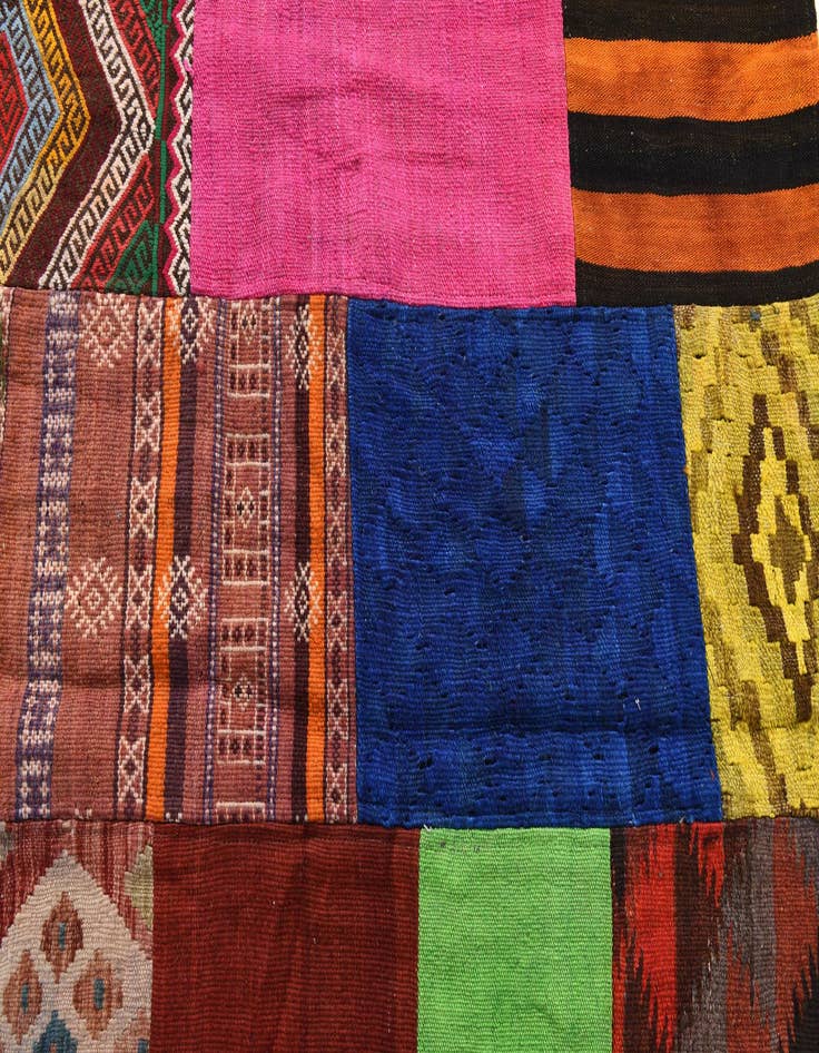 Detail image of  5' 5 x 7' 8  Hand Woven Kilim Patchwork Wool Rug