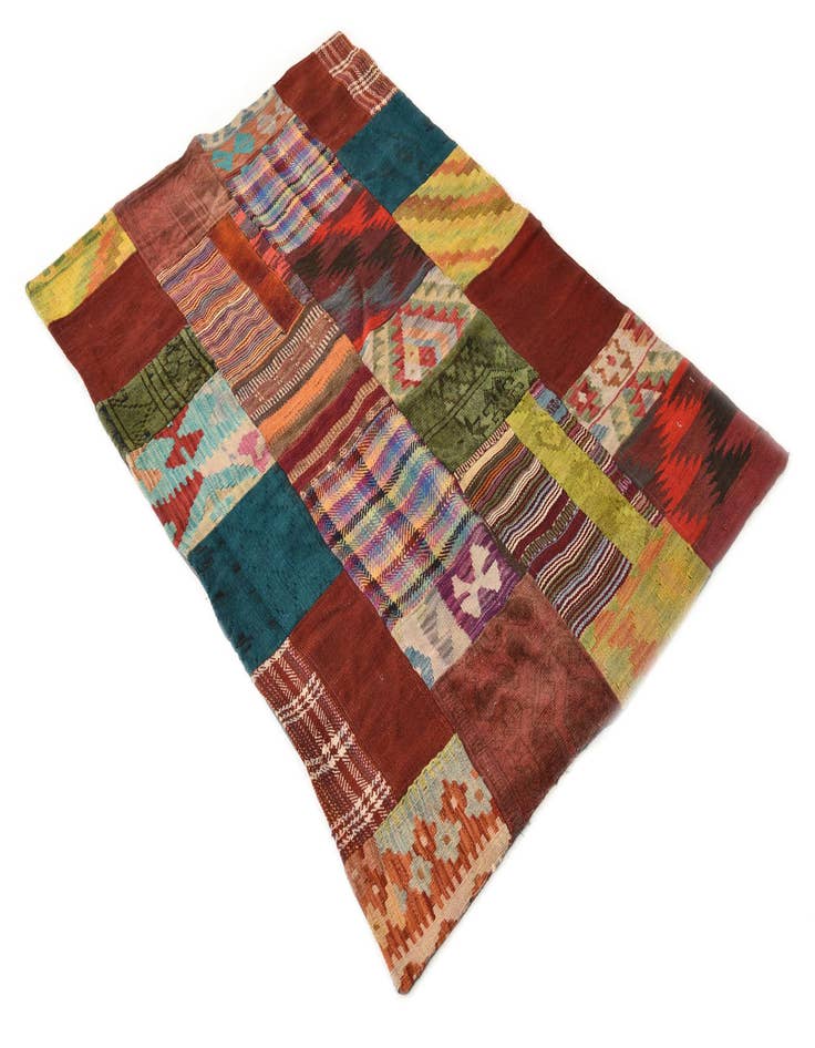 Detail image of 3' 2 x 4' 10 Hand Woven Kilim Patchwork Wool Rug