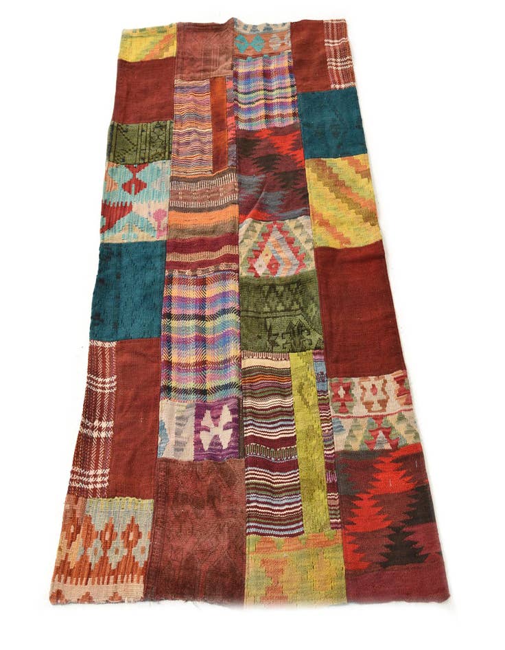 Detail image of 3' 2 x 4' 10 Hand Woven Kilim Patchwork Wool Rug