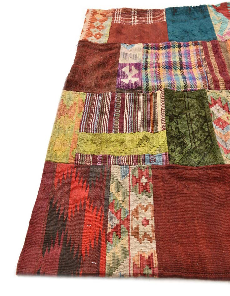 Detail image of 3' 2 x 4' 10 Hand Woven Kilim Patchwork Wool Rug