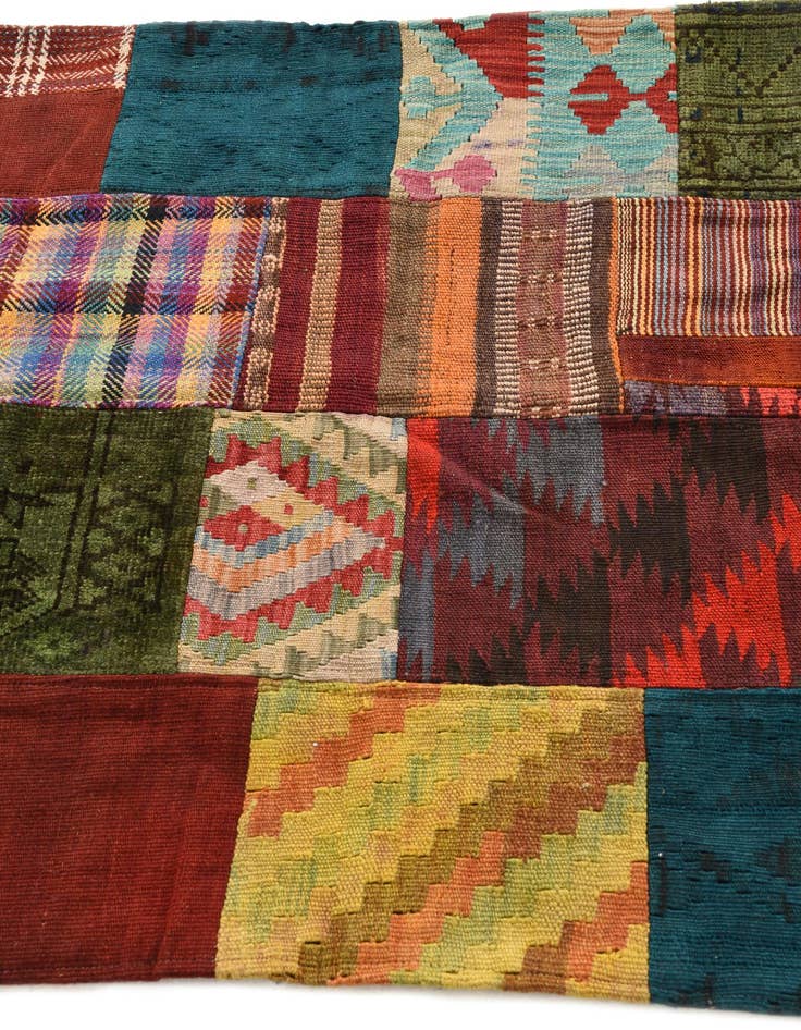 Detail image of 3' 2 x 4' 10 Hand Woven Kilim Patchwork Wool Rug