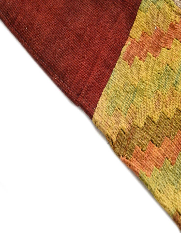 Detail image of 3' 2 x 4' 10 Hand Woven Kilim Patchwork Wool Rug
