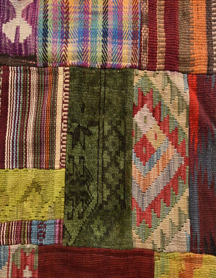 Detail image of 3' 2 x 4' 10 Hand Woven Kilim Patchwork Wool Rug