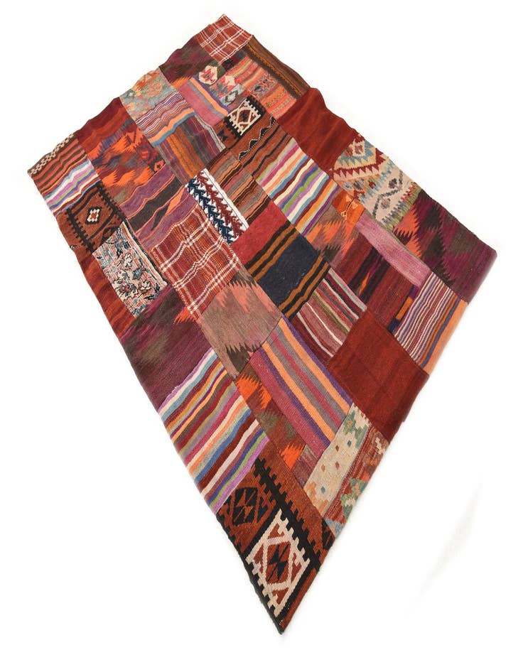 Detail image of  4' 2 x 5' 10  Hand Woven Kilim Patchwork Wool Rug