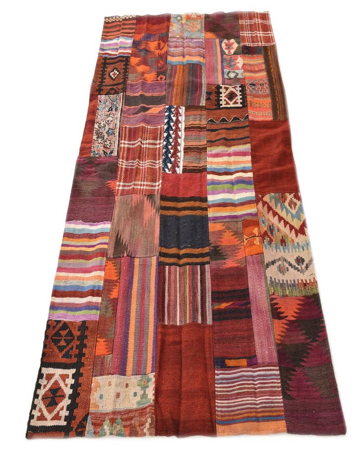 Detail image of  4' 2 x 5' 10  Hand Woven Kilim Patchwork Wool Rug