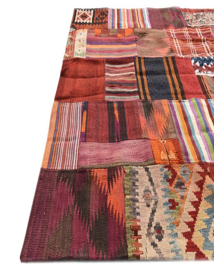 Detail image of  4' 2 x 5' 10  Hand Woven Kilim Patchwork Wool Rug