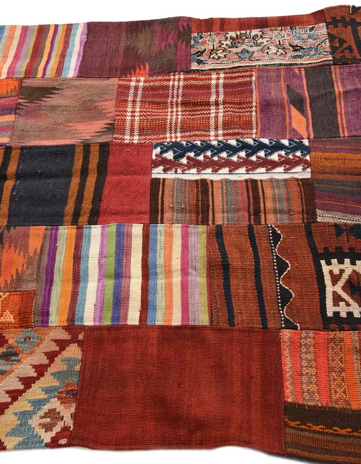 Detail image of  4' 2 x 5' 10  Hand Woven Kilim Patchwork Wool Rug