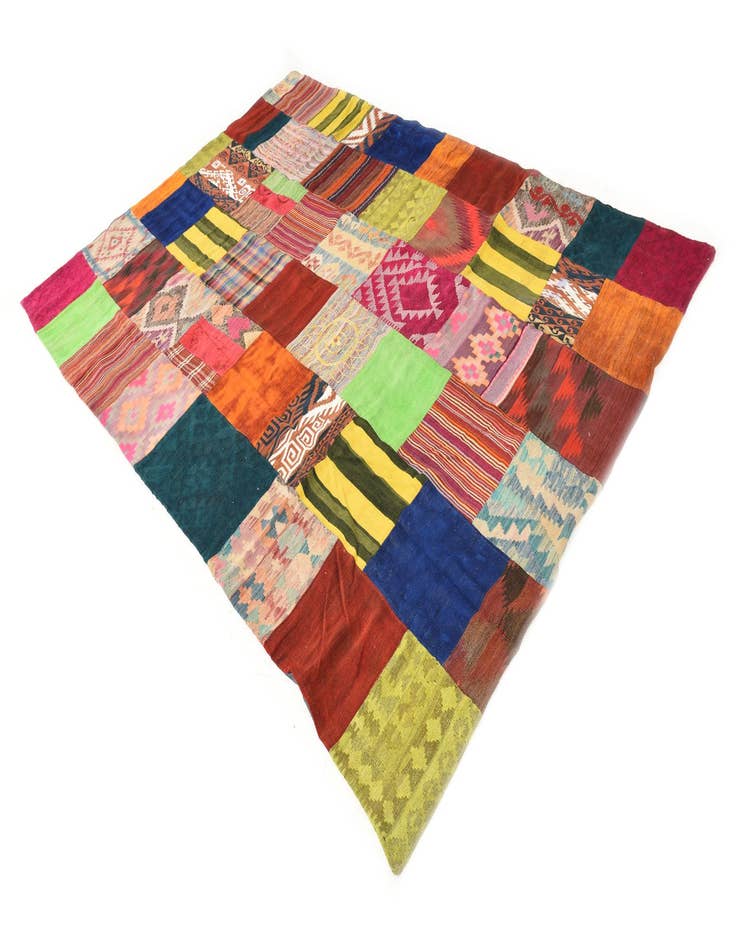 Detail image of  6' 8 x 9' 8  Hand Woven Kilim Patchwork Wool Rug