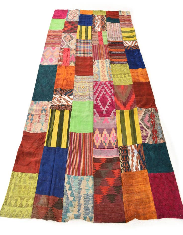 Detail image of  6' 8 x 9' 8  Hand Woven Kilim Patchwork Wool Rug