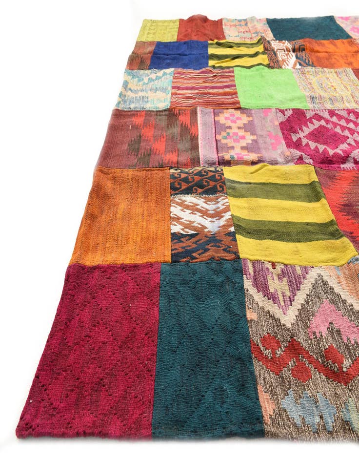 Detail image of  6' 8 x 9' 8  Hand Woven Kilim Patchwork Wool Rug