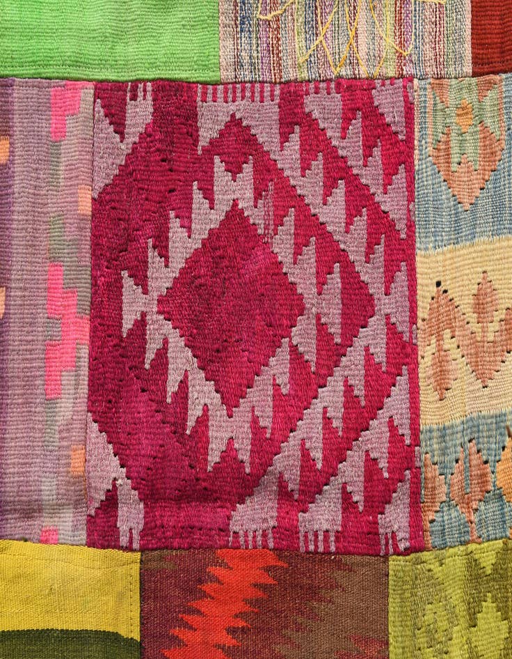 Detail image of  6' 8 x 9' 8  Hand Woven Kilim Patchwork Wool Rug