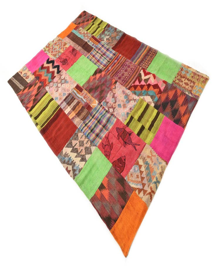 Detail image of  5' 4 x 7' 10  Hand Woven Kilim Patchwork Wool Rug