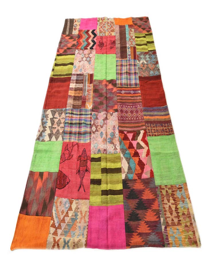 Detail image of  5' 4 x 7' 10  Hand Woven Kilim Patchwork Wool Rug