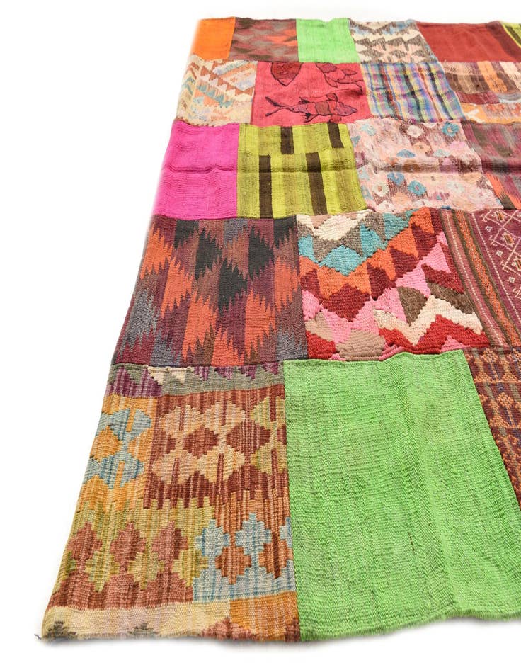 Detail image of  5' 4 x 7' 10  Hand Woven Kilim Patchwork Wool Rug