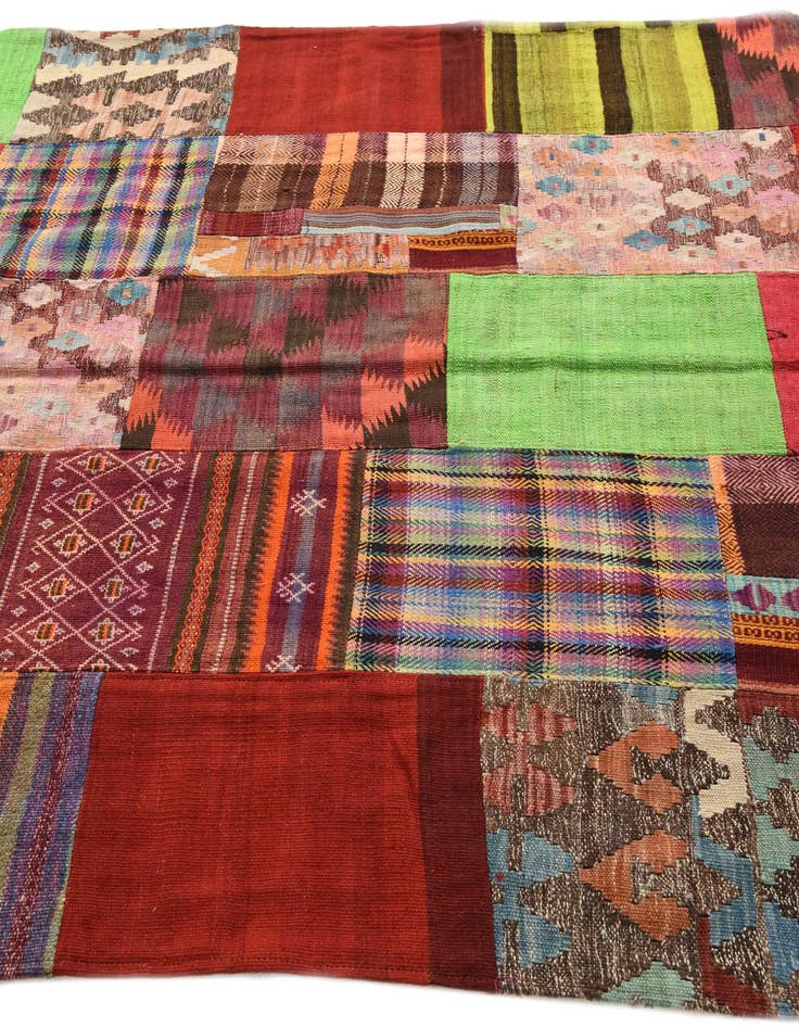 Detail image of  5' 4 x 7' 10  Hand Woven Kilim Patchwork Wool Rug