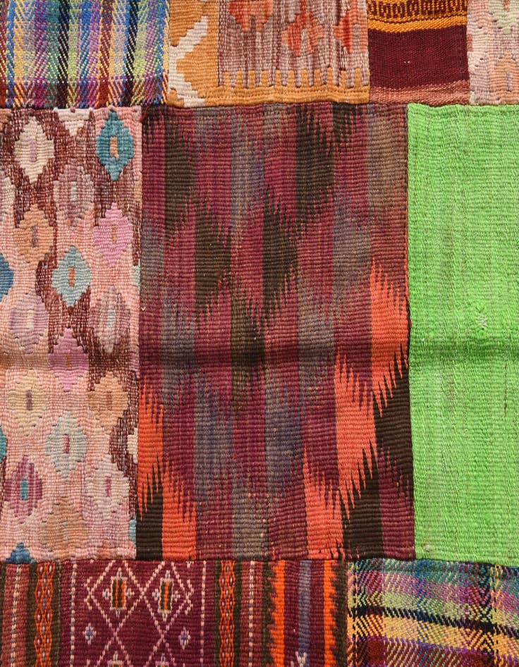 Detail image of  5' 4 x 7' 10  Hand Woven Kilim Patchwork Wool Rug