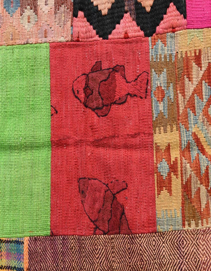 Detail image of  5' 4 x 7' 10  Hand Woven Kilim Patchwork Wool Rug