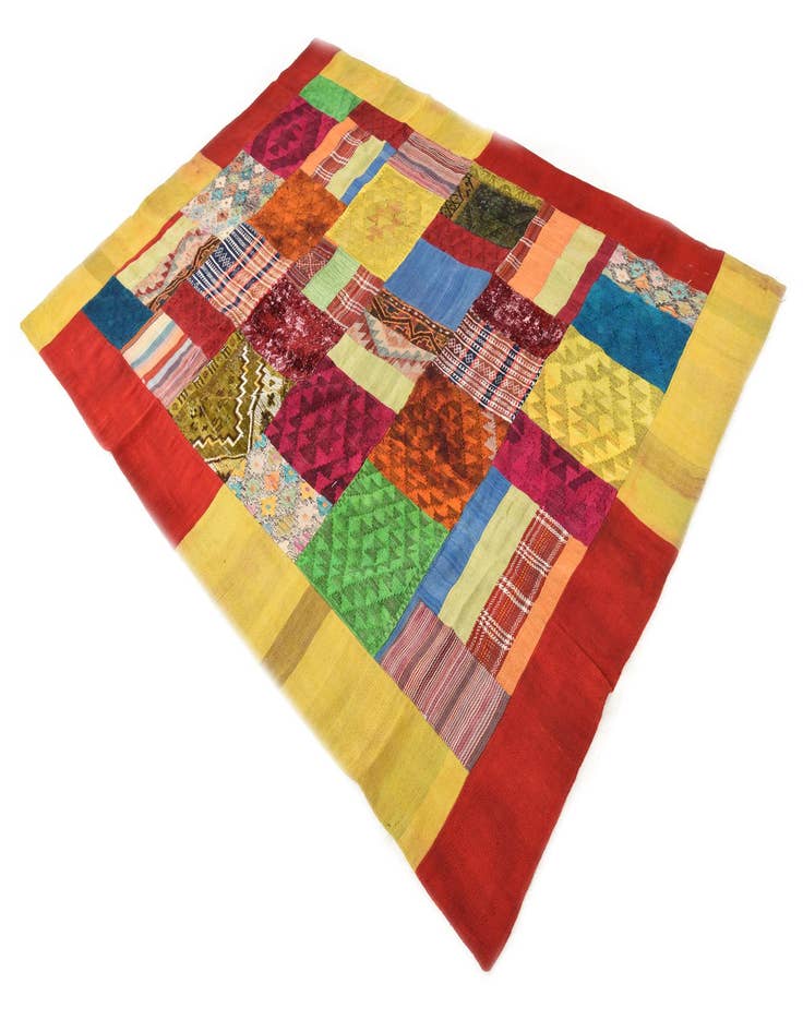 Detail image of  5' 8 x 8' 2  Hand Woven Kilim Patchwork Wool Rug