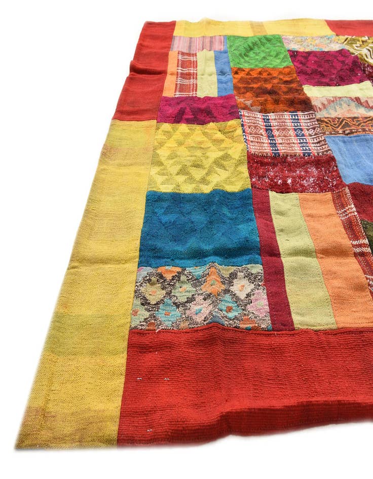 Detail image of  5' 8 x 8' 2  Hand Woven Kilim Patchwork Wool Rug