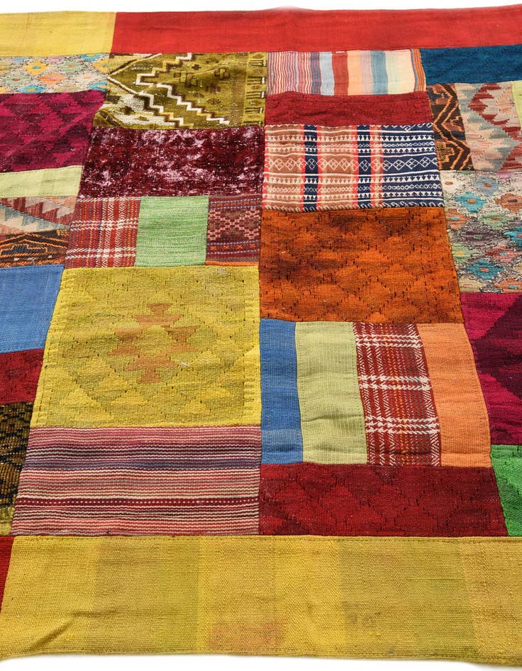 Detail image of  5' 8 x 8' 2  Hand Woven Kilim Patchwork Wool Rug