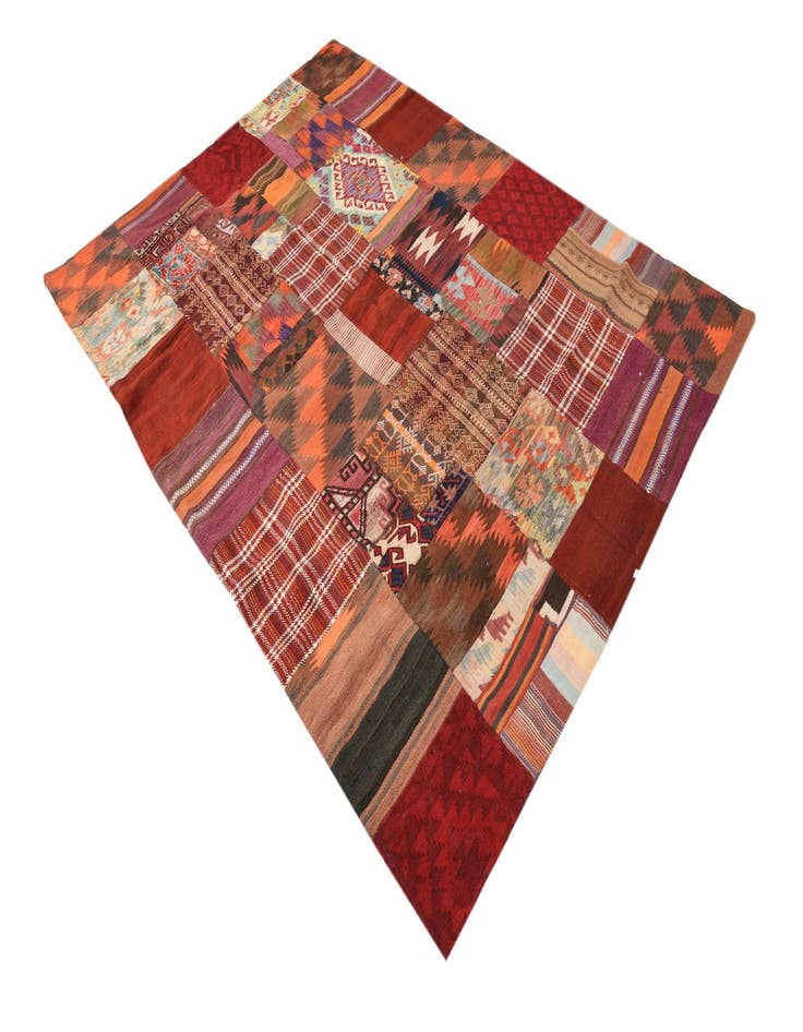 Detail image of  5' 9 x 8'  Hand Woven Kilim Patchwork Wool Rug