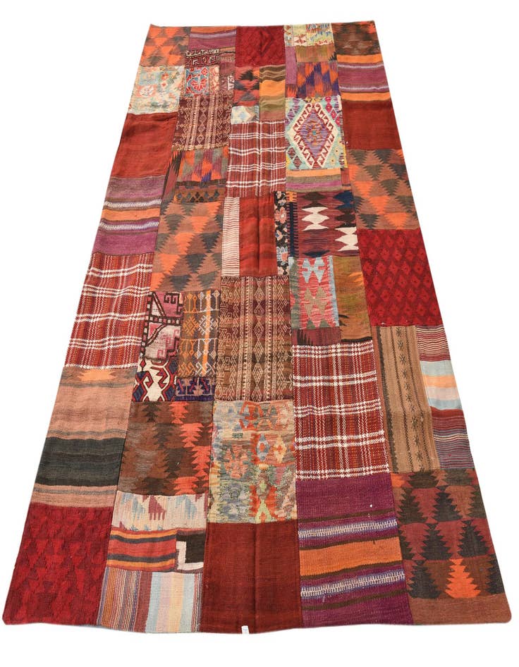 Detail image of  5' 9 x 8'  Hand Woven Kilim Patchwork Wool Rug