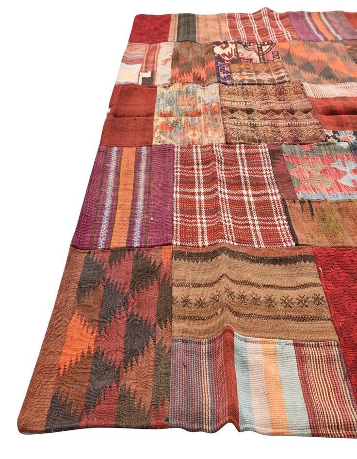 Detail image of  5' 9 x 8'  Hand Woven Kilim Patchwork Wool Rug