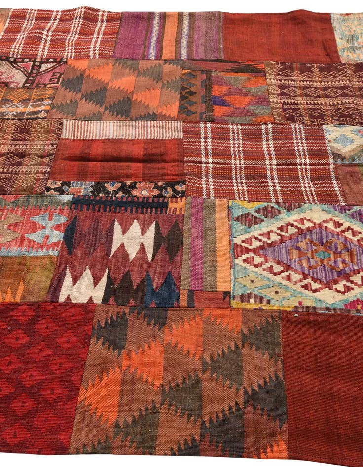 Detail image of  5' 9 x 8'  Hand Woven Kilim Patchwork Wool Rug