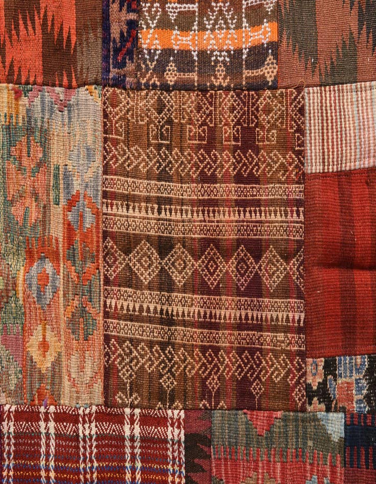 Detail image of  5' 9 x 8'  Hand Woven Kilim Patchwork Wool Rug