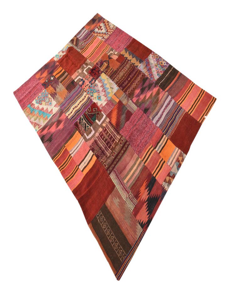 Detail image of  4' 10 x 6' 6  Hand Woven Kilim Patchwork Wool Rug