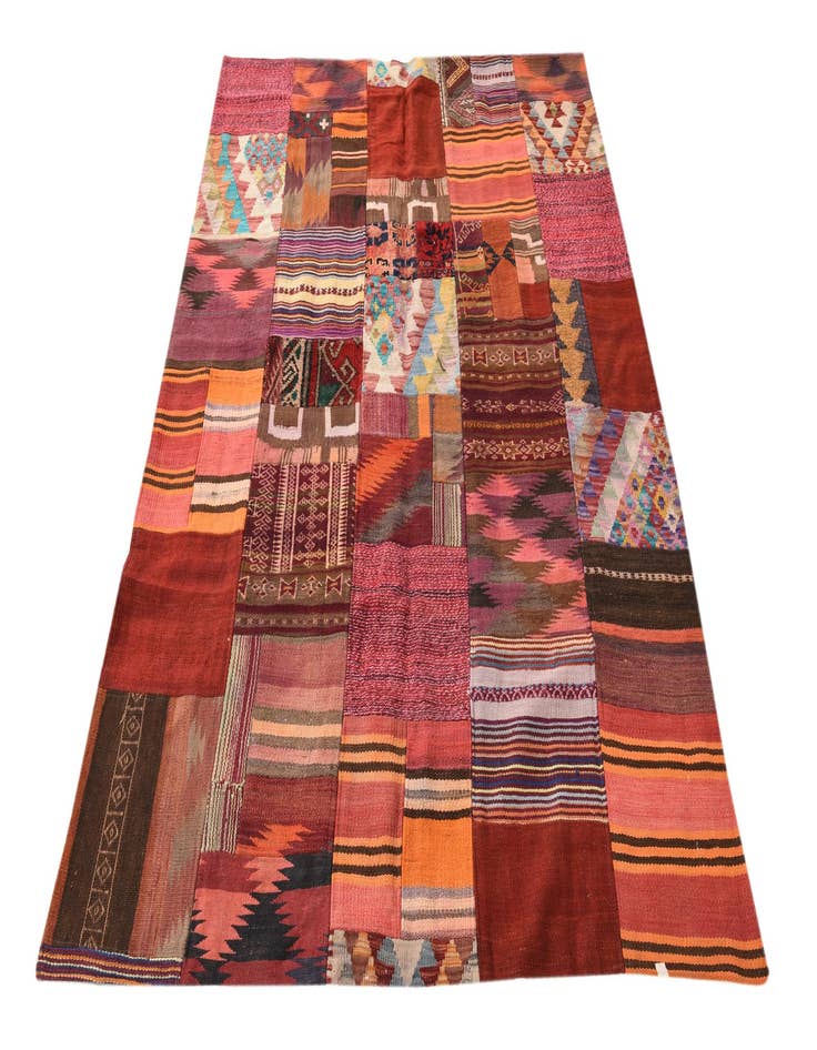 Detail image of  4' 10 x 6' 6  Hand Woven Kilim Patchwork Wool Rug