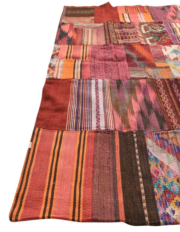 Detail image of  4' 10 x 6' 6  Hand Woven Kilim Patchwork Wool Rug