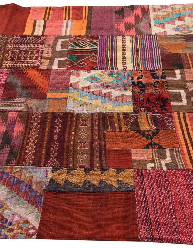 Detail image of  4' 10 x 6' 6  Hand Woven Kilim Patchwork Wool Rug