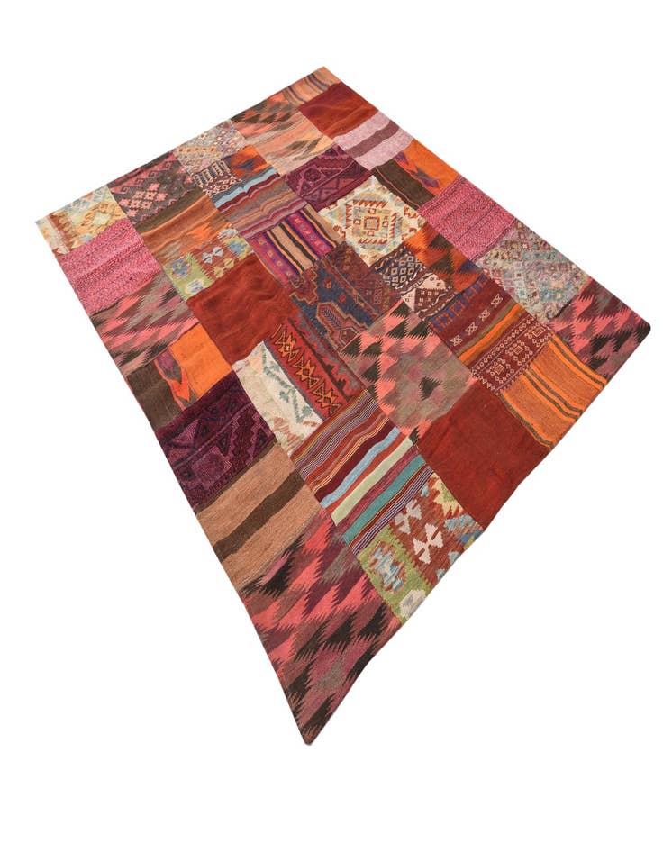 Detail image of  5' 4 x 6' 7  Hand Woven Kilim Patchwork Wool Rug