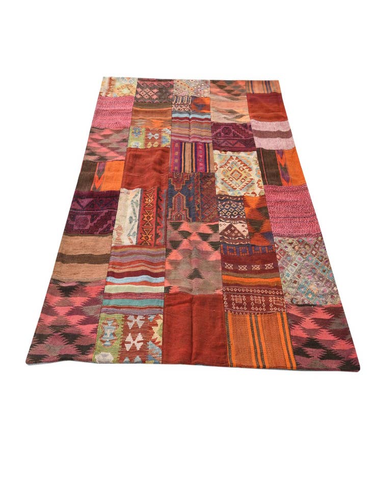 Detail image of  5' 4 x 6' 7  Hand Woven Kilim Patchwork Wool Rug