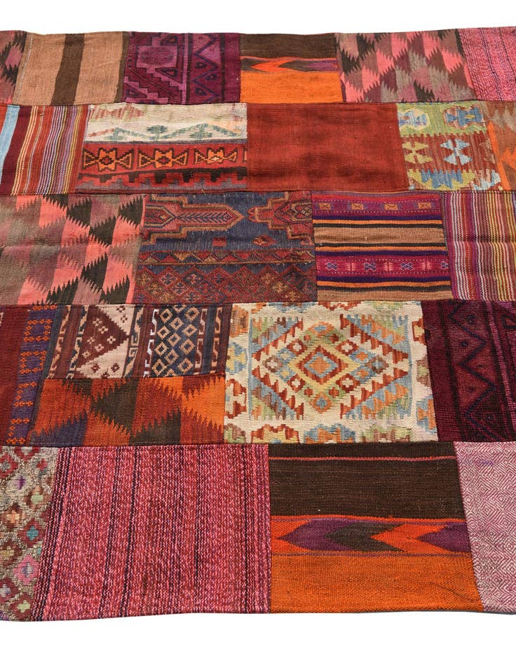 Detail image of  5' 4 x 6' 7  Hand Woven Kilim Patchwork Wool Rug