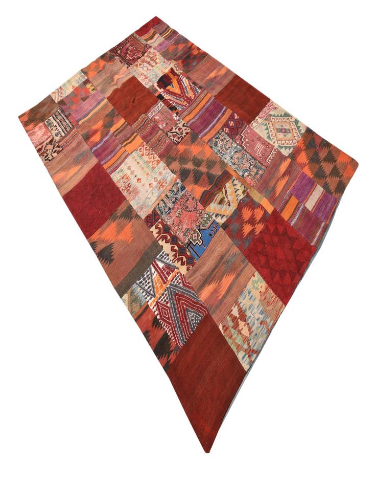 Detail image of  5' 7 x 8'  Hand Woven Kilim Patchwork Wool Rug